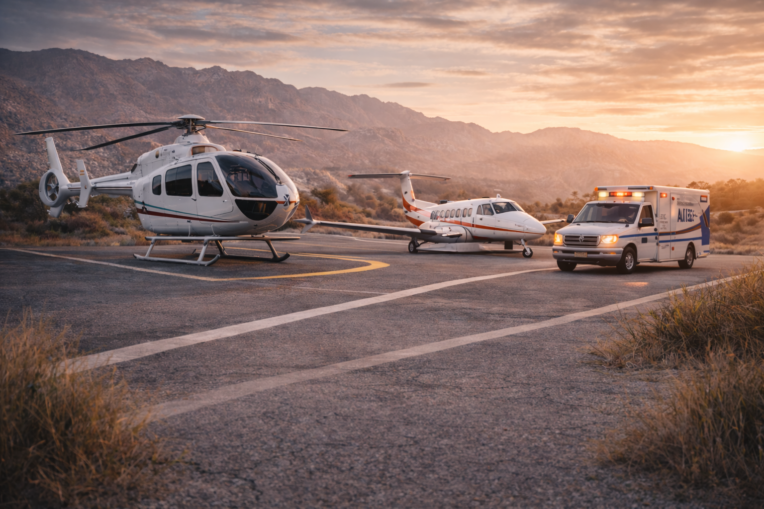 Medical transport operations including rotor-wing, fixed-wing, and ground support